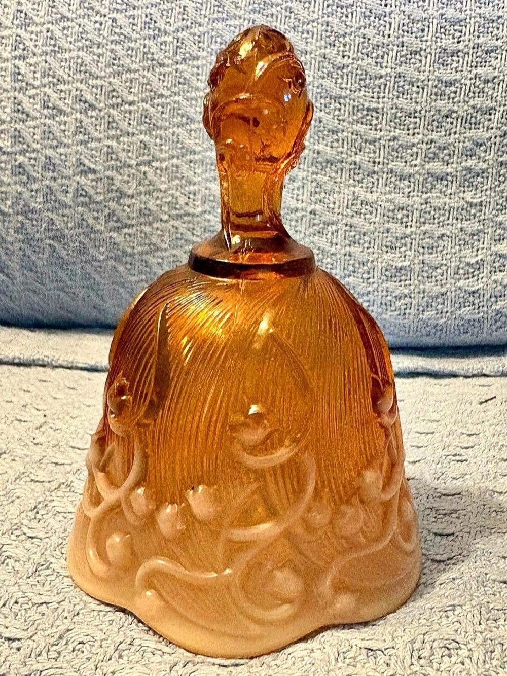 Vintage Fenton 1980's Cameo Opalescent Lily of the Valley Amber Bell